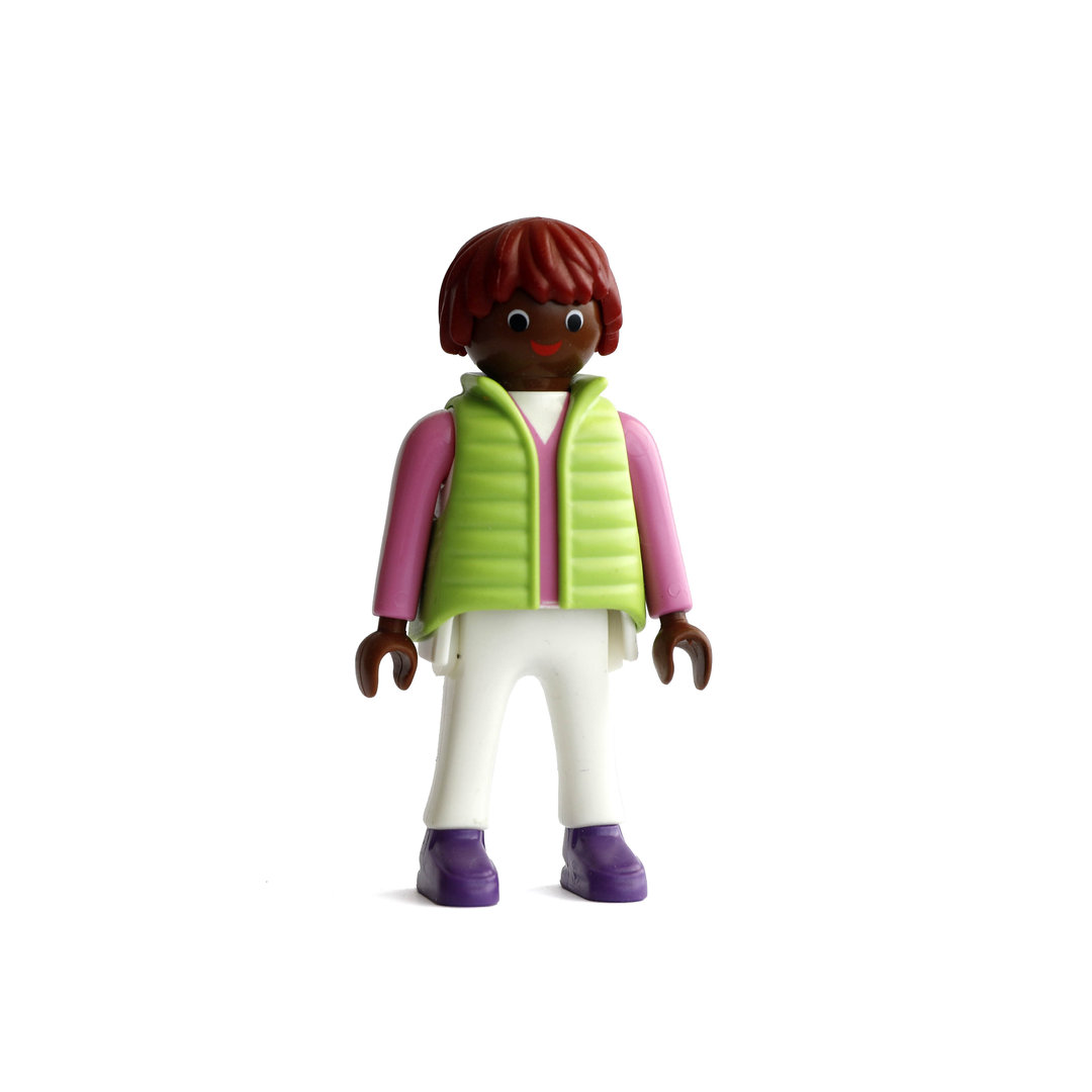 Playmobil Chico con chaleco verde y zapatos violetas ¡Mercadillo! | clickclack.es