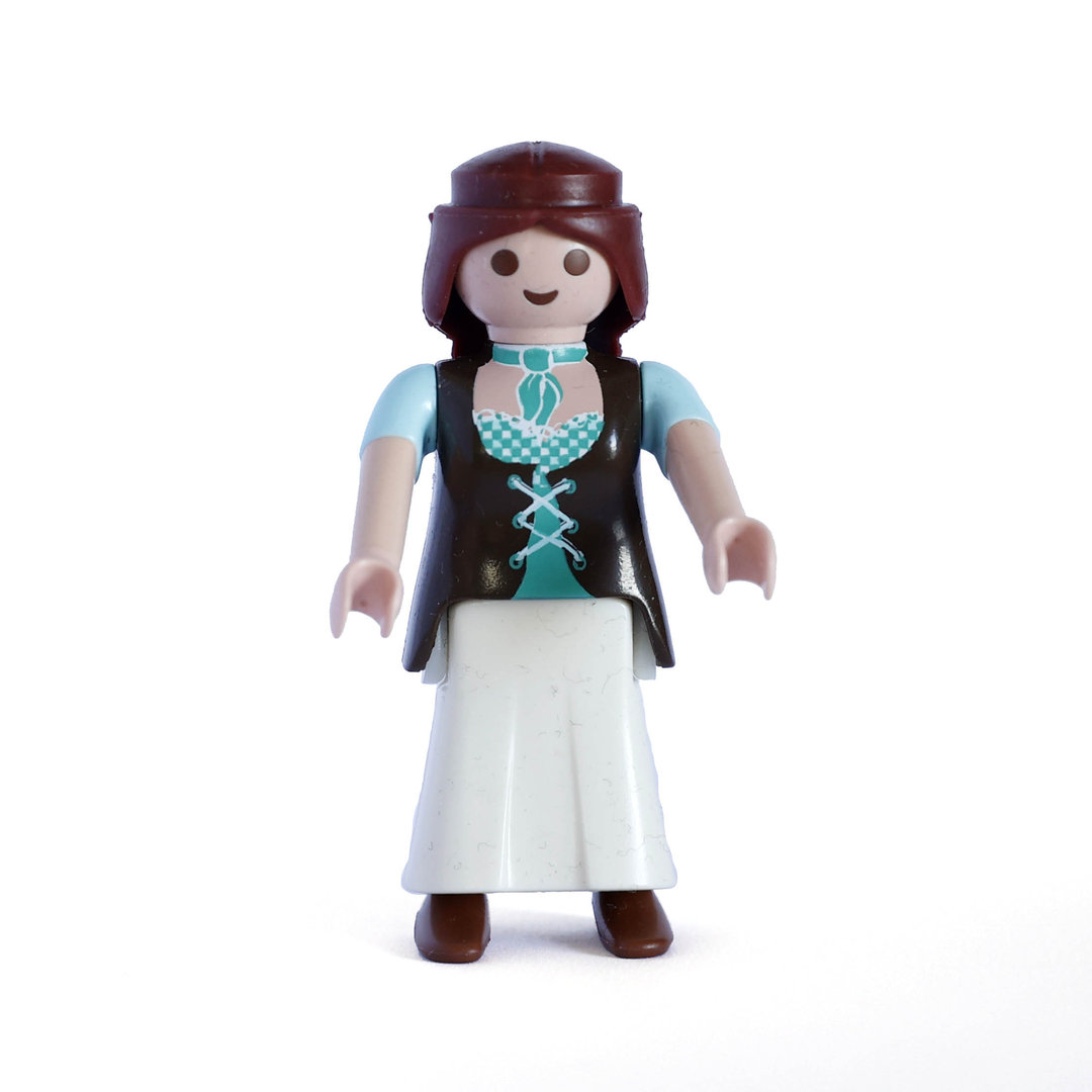 Playmobil Aldeana de azul, blanco y marrón ¡Mercadillo! | clickclack.es