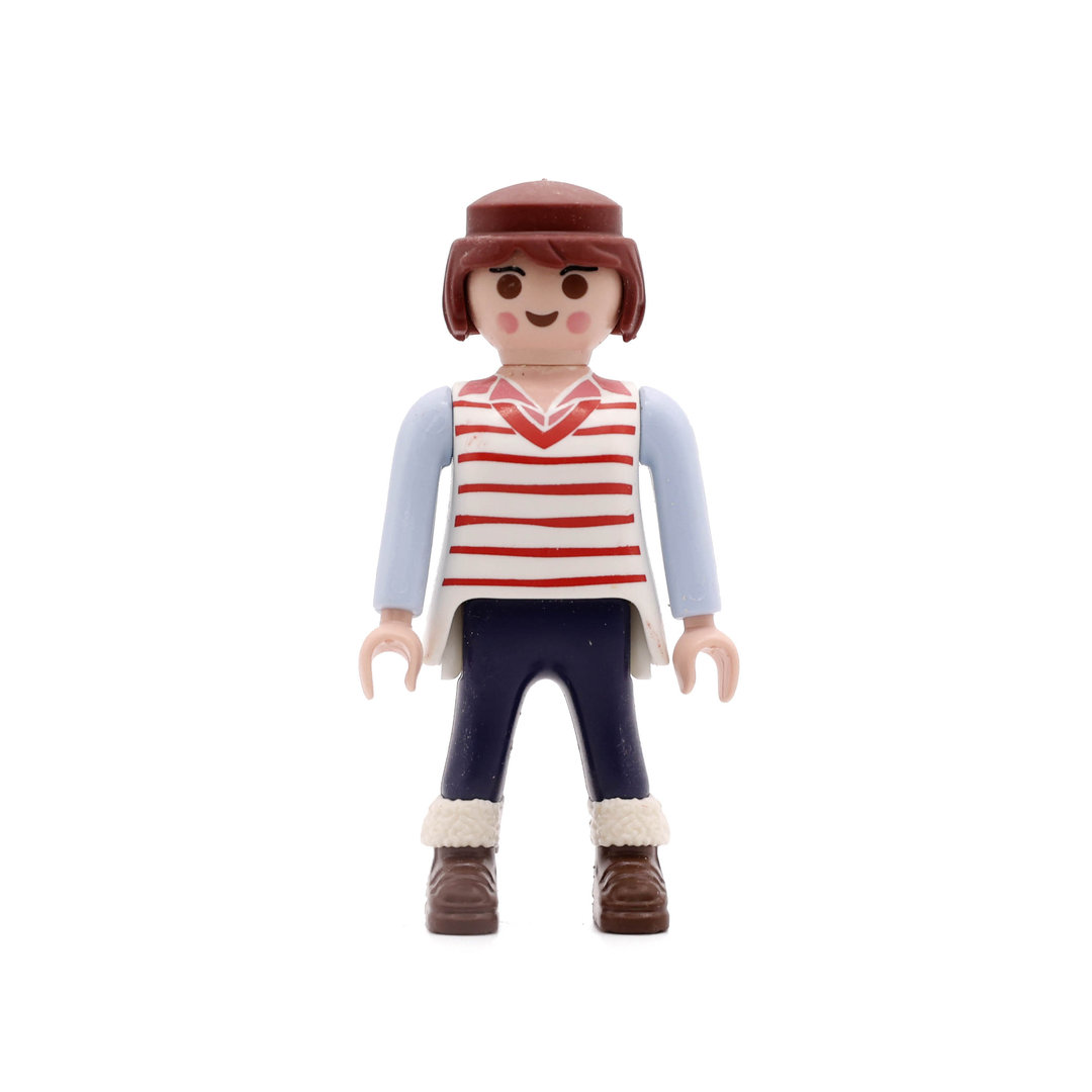 Playmobil Chica castaña de azul, rojo y blanco ¡Mercadillo! | clickclack.es